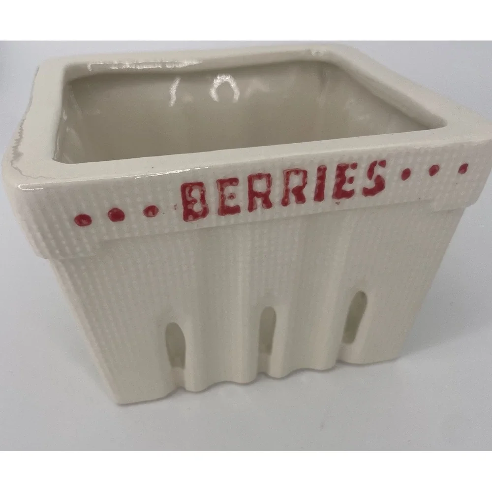 NEW Cottagecore Berry Basket White/Red 'Berries' Ceramic Stoneware-Creative CoOp